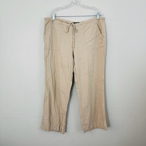 Wchadwicks Of Boston Tan Linen Blend Drawstring Pants Women’s Size L - Picture 1 of 8